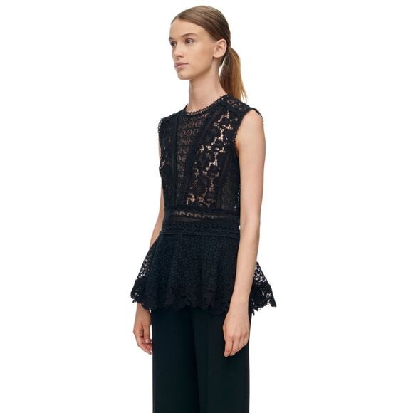 REBECCA TAYLOR Women’s Black Lace Sleeveless Peplum Top size 4 - Picture 1 of 8
